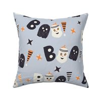 SMALL: Halloween Boo Word with Ghost Pumpkin on Baby blue