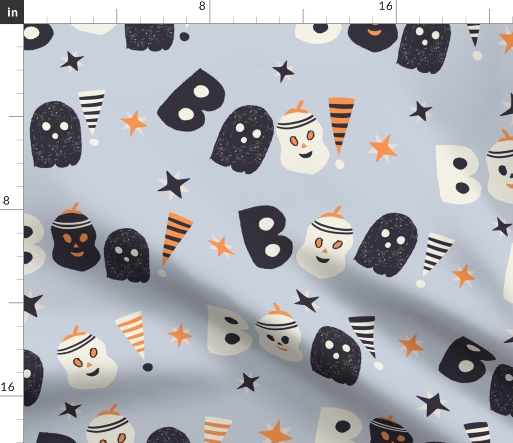 SMALL: Halloween Boo Word with Ghost Pumpkin on Baby blue