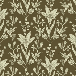 Prairie Lily Block Print Inspired in Honeydew & Palm Leaf Green // Medium Scale