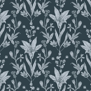 Prairie Lily Block Print Inspired in Upward & Galeforce Blue // Medium Scale