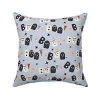 LARGE: Halloween Boo Word with Ghost Pumpkin on Baby blue