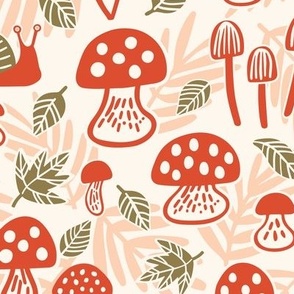 Medium Little Mushies Forest in Pink Peach and Red 