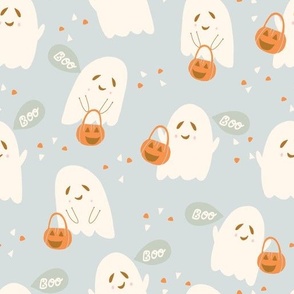  LARGE: Friendly Ghost's Trick-or-Treat on grey blue