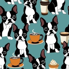 Coffee Cups Latte Cappuccino Boston Terrier Dogs