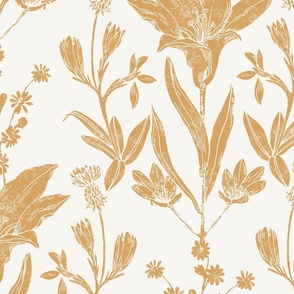 Prairie Lily Block Print Inspired in Amber Brew on Whipped Cream // Large Scale