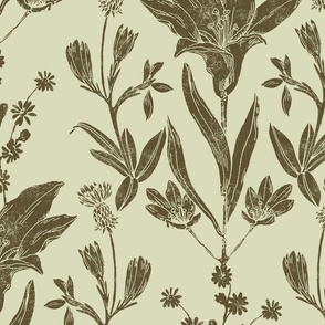 Prairie Lily Block Print Inspired in Palm Leaf & Honeydew Green // Large Scale