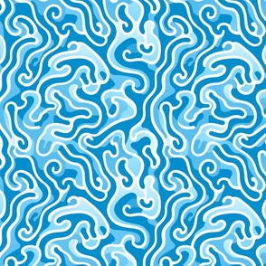 Aquatic Serenity Waves - Calming Ocean Fabric Design