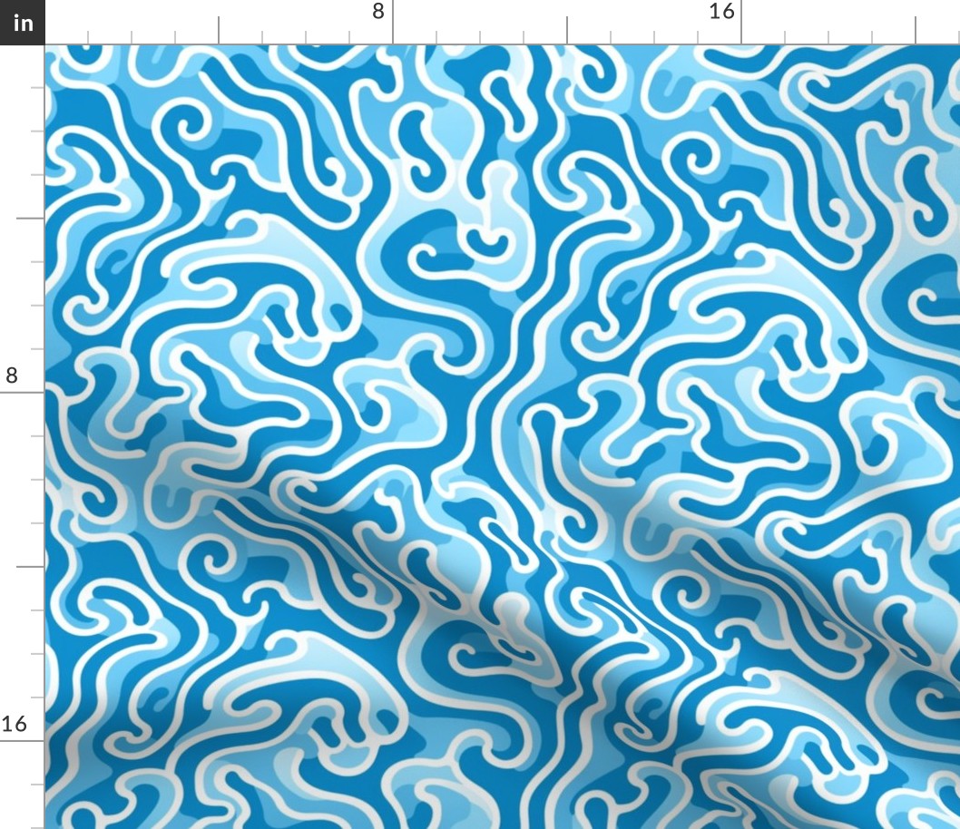 Aquatic Serenity Waves - Calming Ocean Fabric Design
