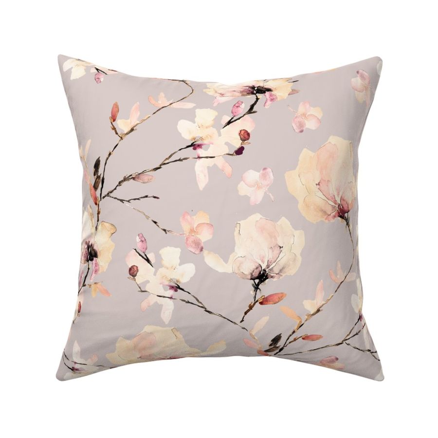 Large soft magnolia flowers peach neutral cream watercolor