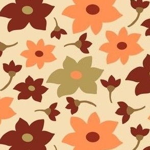 Retro floral small bloom pattern in peach background
