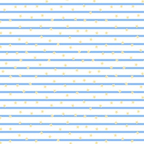 Baby Blue & Yellow - Horizontal Blue Stripes & Flowers 