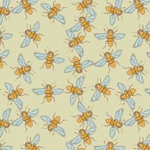 Bees on Pale Yellow