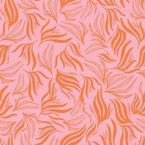 MEDIUM: Flowing Foliage: Abstract Long Leaf / Orange & Pink