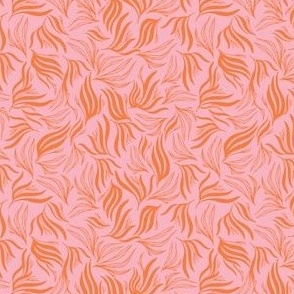 SMALL: Flowing Foliage: Abstract Long Leaf / Orange & Pink