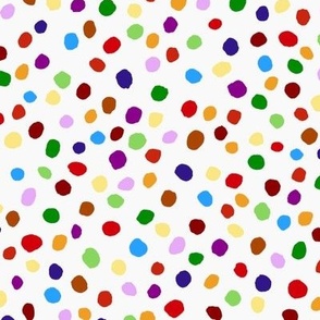 Hand painted multi colored dots on white