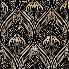 Organic Nouveau Deco Ogee in Gold Ombre on Black