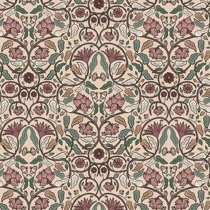 Victorian Floral Damask in pinks, tan and green