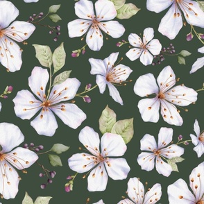 White Cherry Blossom Forest green X-large 