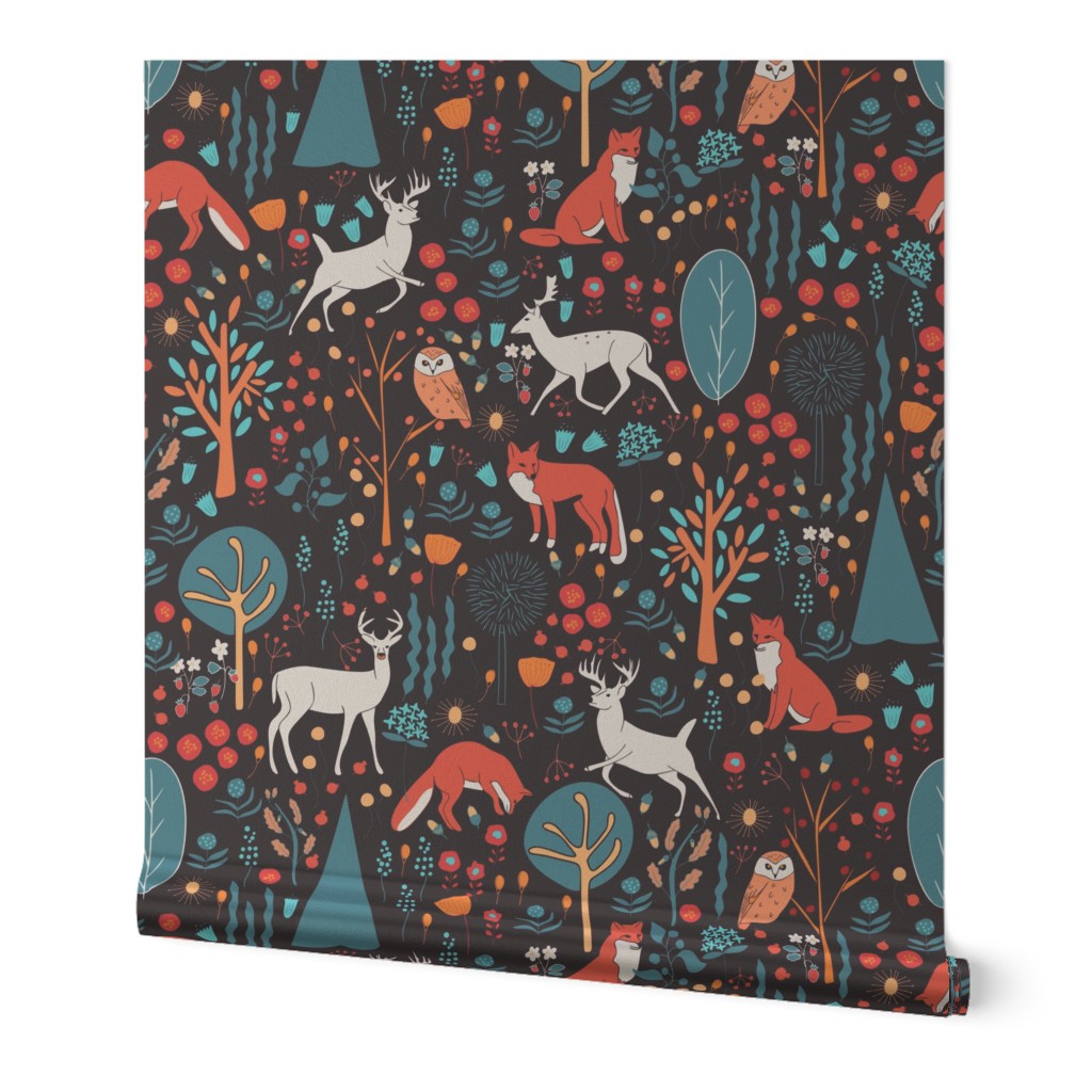 Woodland Animals in a Beautiful  Forest    2401221101 -Black, teal