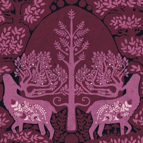 (large) scandinavian forest deer damask wallpaper purple lavender wine