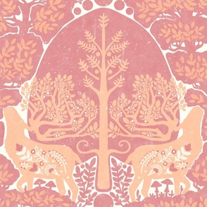 (large) scandinavian forest deer damask wallpaper peach fuzz apricot