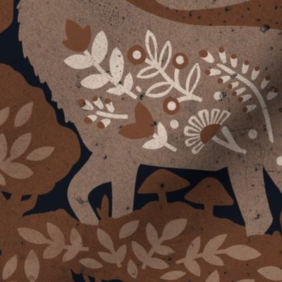 (large) scandinavian forest deer damask wallpaper brown