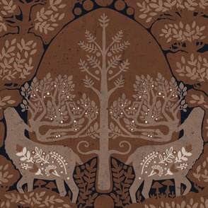 (large) scandinavian forest deer damask wallpaper brown