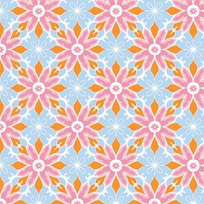 Bold and ice floral in orange, blue, pink and white