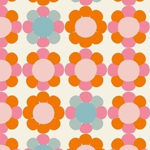 Happy retro floral colorful in orange, mint, pink