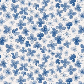 Dark Blue Watercolor Hydrangeas  | Small Scale