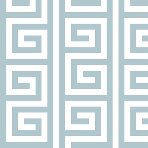 Ancient Greek Mythical Classic Key Swirls Waves - Modern Simple Greece Geometric Traditonal Ornament - Sherwin-Williams Billowy Breeze - 9055 Blue Grey on White - Vertical Stripe - Large - #6