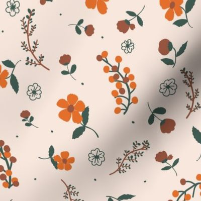 autumn chic toss floral, buds and twigs on peachy cream 10 in