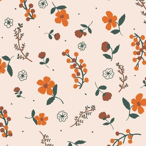 autumn chic toss floral, buds and twigs on peachy cream 10 in