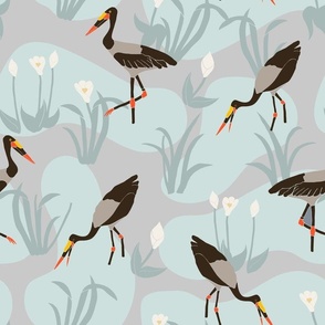 African-inspired Saddle-billed stork in neutral colors