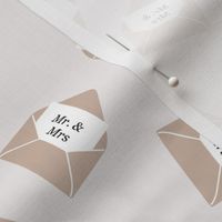 Wedding invitations - love letters Mr. & Mrs. marriage theme beige on ivory 