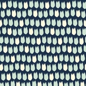 modern spring tulips · ivory and mint on dark blue
