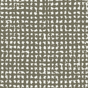 Large // Dark sage olive green and white crosshatch burlap woven texture
