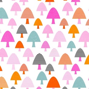 (M) Minimal Abstract Retro MUSHROOMS with stripes in Pink, Orange, Peach Fuzz on White