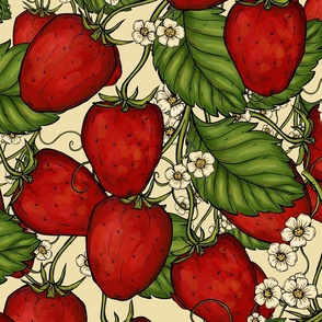24" Red Strawberry Forest - Juicy Summer Fruits in Red and Green - Large
