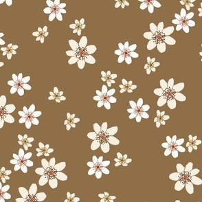 Pretty Flowers Random Pattern - Brown and Cream MEDIUM SCALE