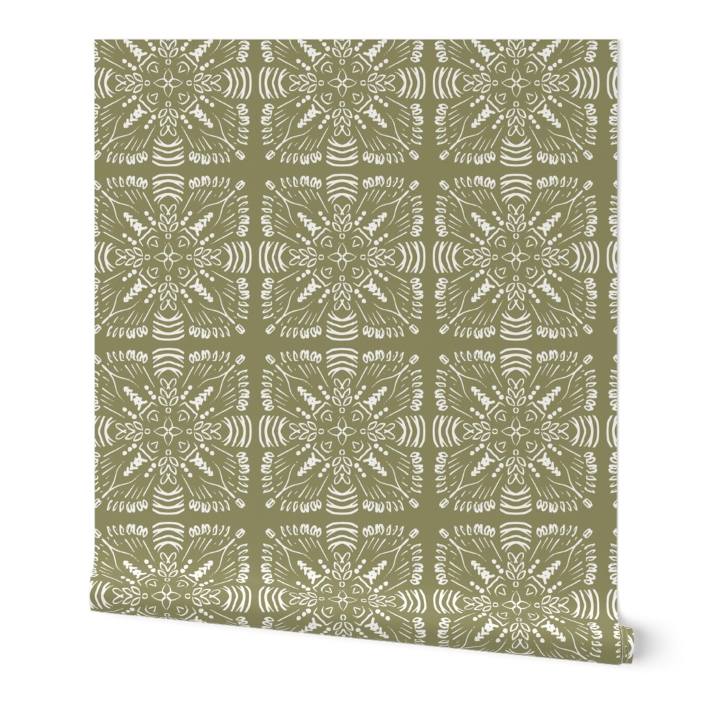 Moroccan Frills Tile-Green and Cream - LARGE SCALE