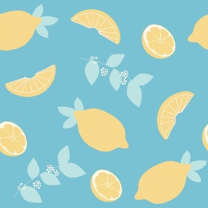 lemon, lemonade, citrus, summer, yellow, blue (large size)