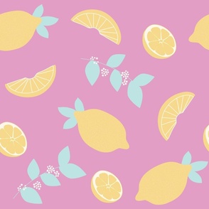 lemon, lemonade, citrus, summer, yellow, purple pink (large size)