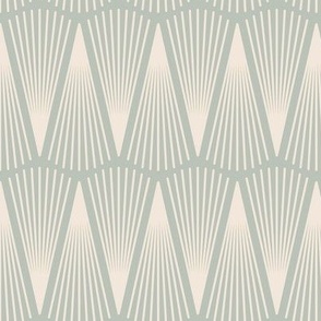 Art Deco Abstract Lines Scallops - White on Sage - Small Scale