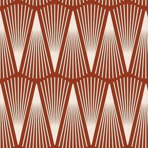 Art Deco Abstract Lines Scallops - White on Rust - Small Scale