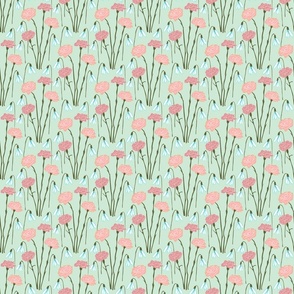 (S) Carnations and Snowdrops January Birth Month Flower Peach, Rose and Light Green