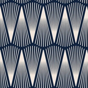Art Deco Abstract Lines Scallops - White on Navy Blue - Small Scale