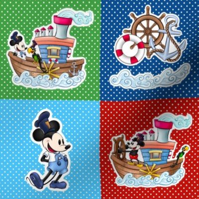 Steamboat Willie Sticker Panels 4x4 Colorful Patchwork for Peel and Stick Wallpaper Labels Gift Tags Iron on Appliques