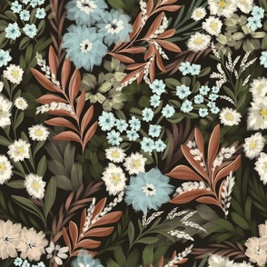 Wild flora and fauna - Dark moody floral pattern