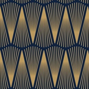 Art Deco Lines Scallops - Gold on Navy Blue - Small Scale